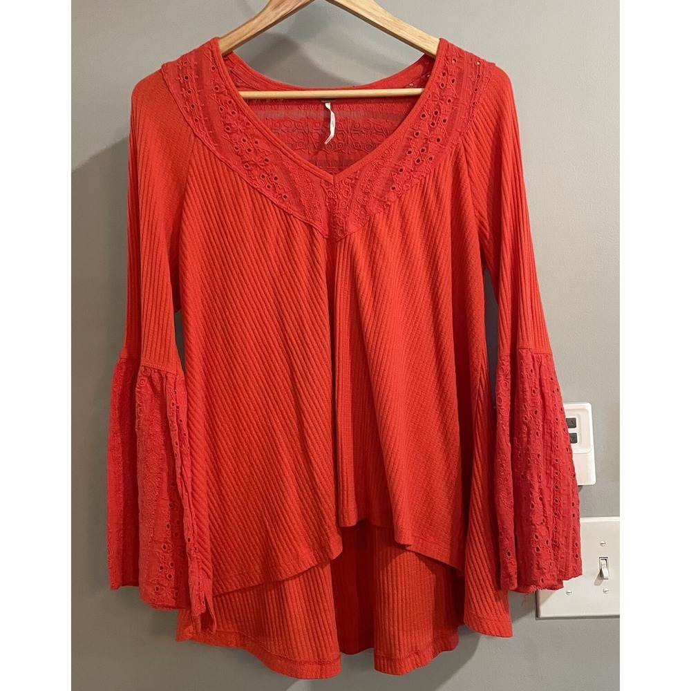 Free People Top Parisian Nights Bright Bell Sleeve Pullover‎ Boho Small